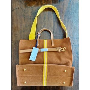 NEW Clare V Simple Tote suede camel yellow stripe